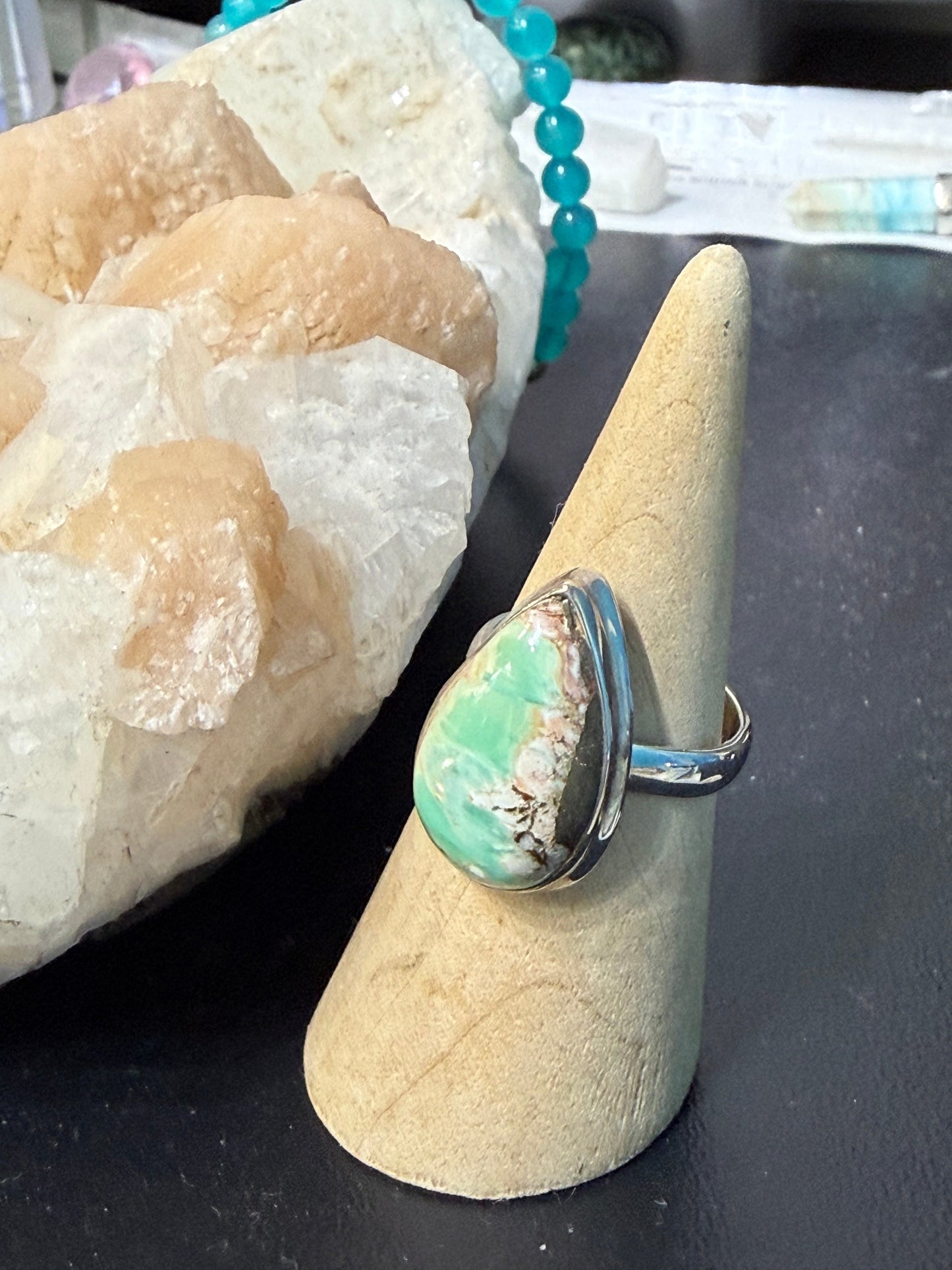 Variscite Ring, size 8 – Stone of Inner Peace & Heart Healing Crystal Wellness