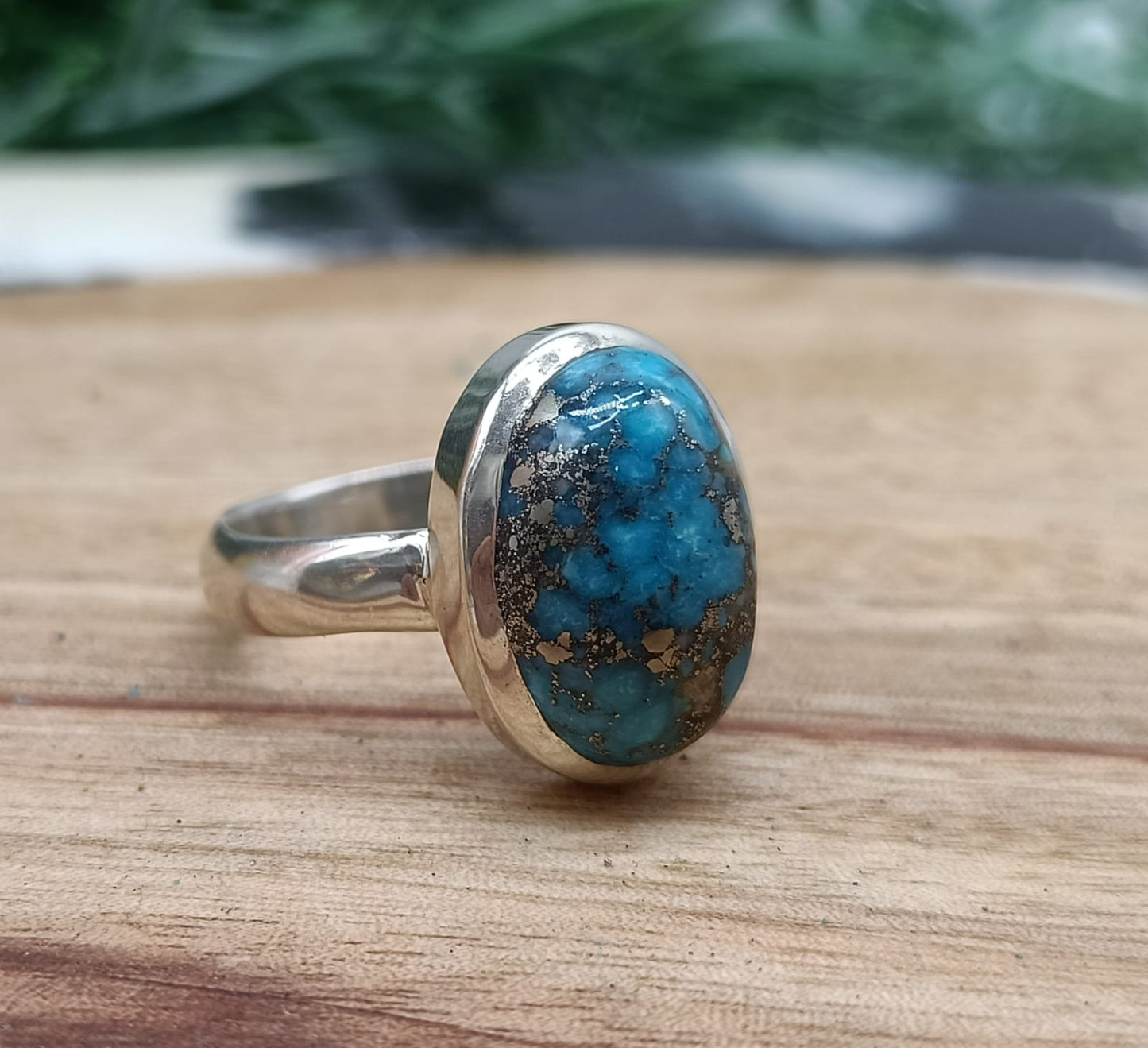 Blue Copper Turquoise Sterling Silver Ring Size US 8.5 - AUS Q Crystal Wellness