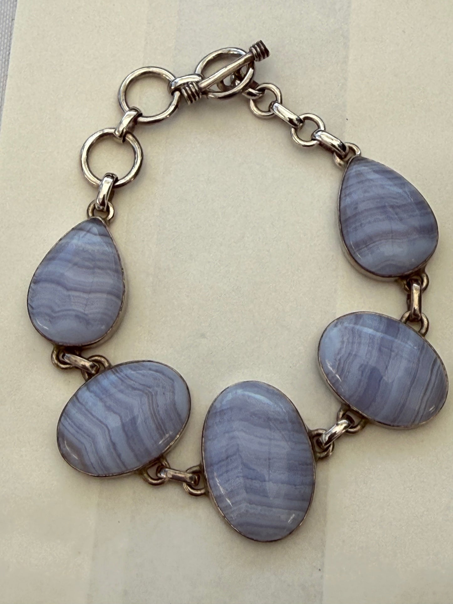Blue Lace Agate Silver Bracelet – Whisper of Serenity 22cm Crystal Wellness