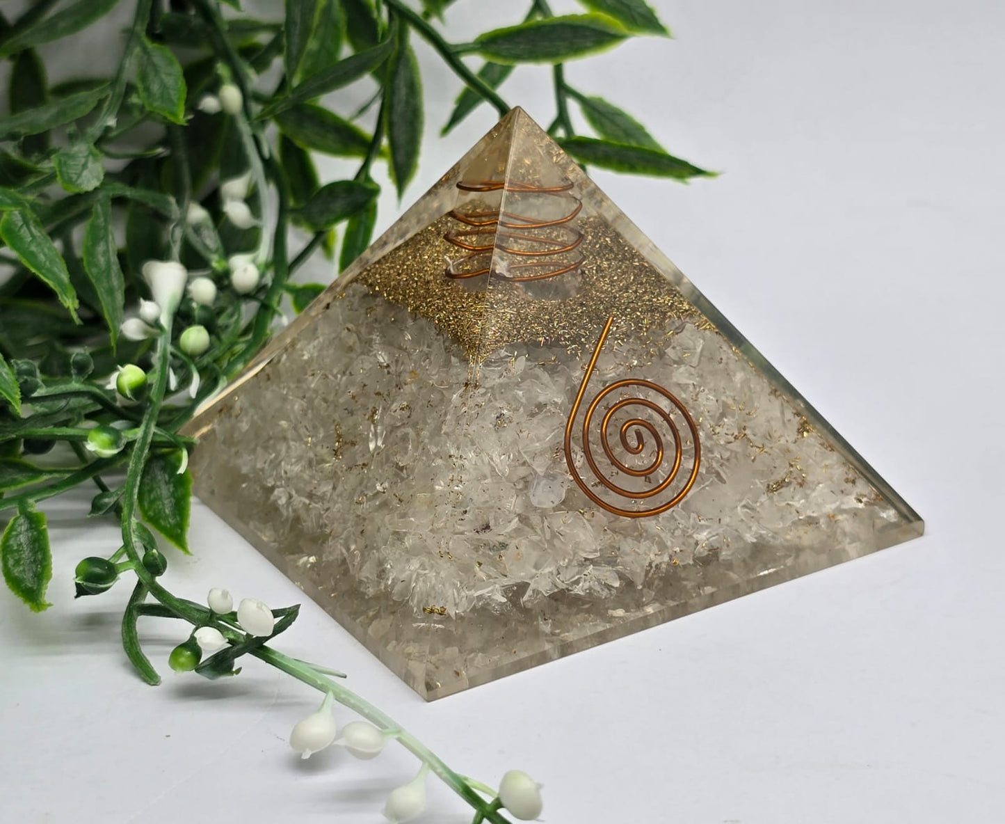 Clear Quartz Orgone Pyramid 8x8cm Crystal Wellness