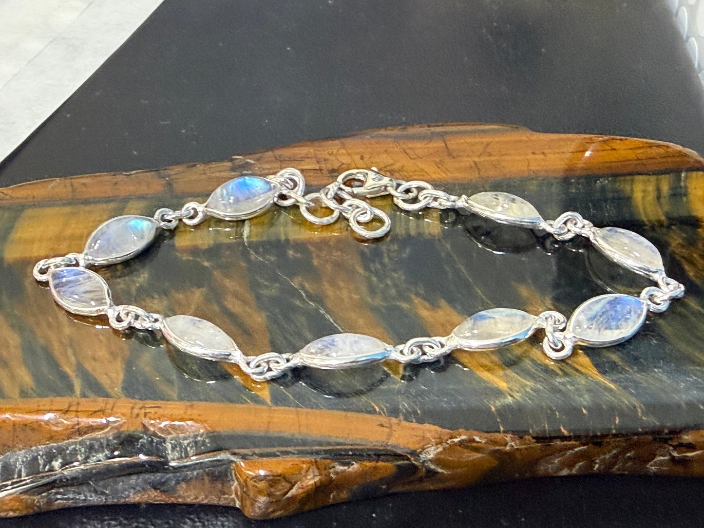 Moonstone Silver Bracelet, 20cm Crystal Wellness