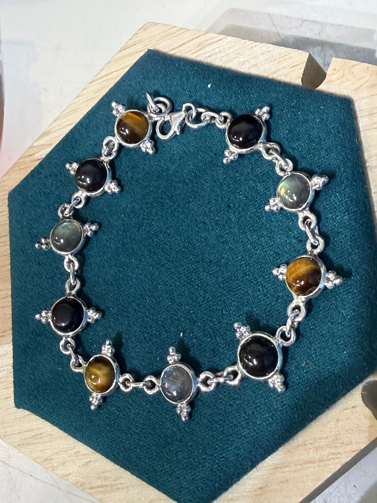 Black Onyx, Labradorite & Golden Tiger Eye Silver Bracelet, 29cm
Ground • Protect • Awaken Your Inner Power Crystal Wellness