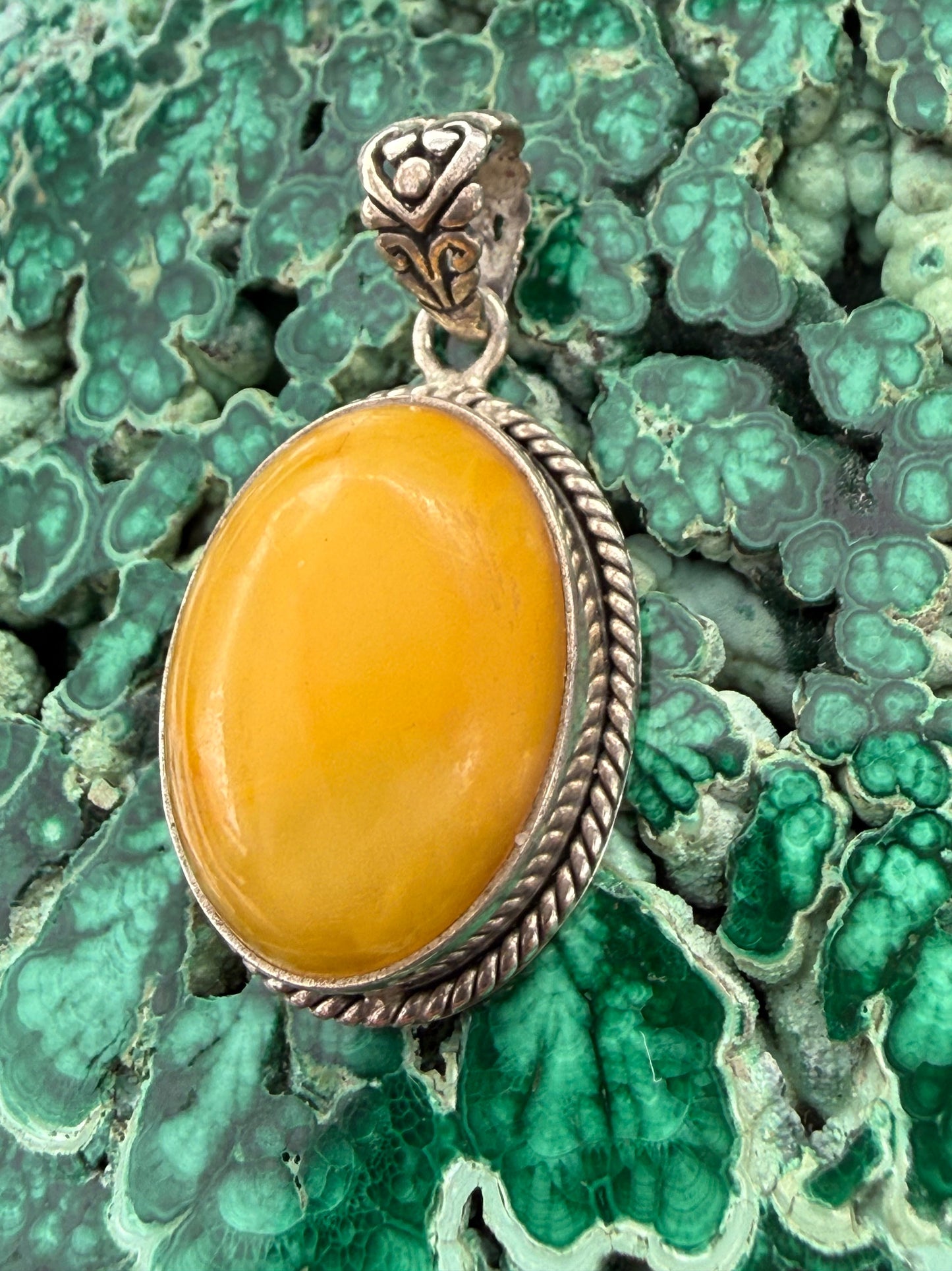 Butterscotch Amber Silver Pendant 23mmx18mm Crystal Wellness