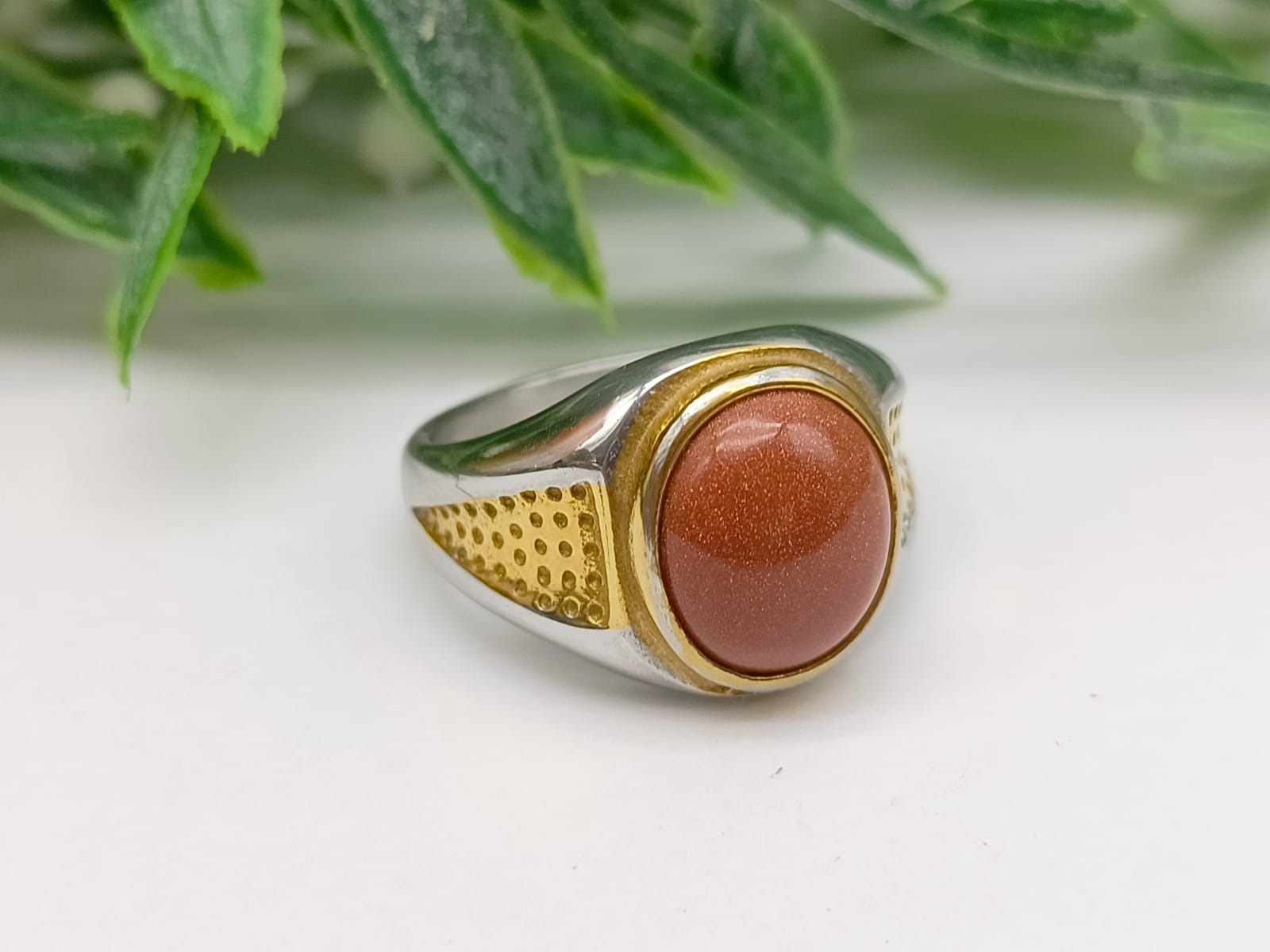 Goldstone Titanium Gold Plated Ring Size 9 US Crystal Wellness