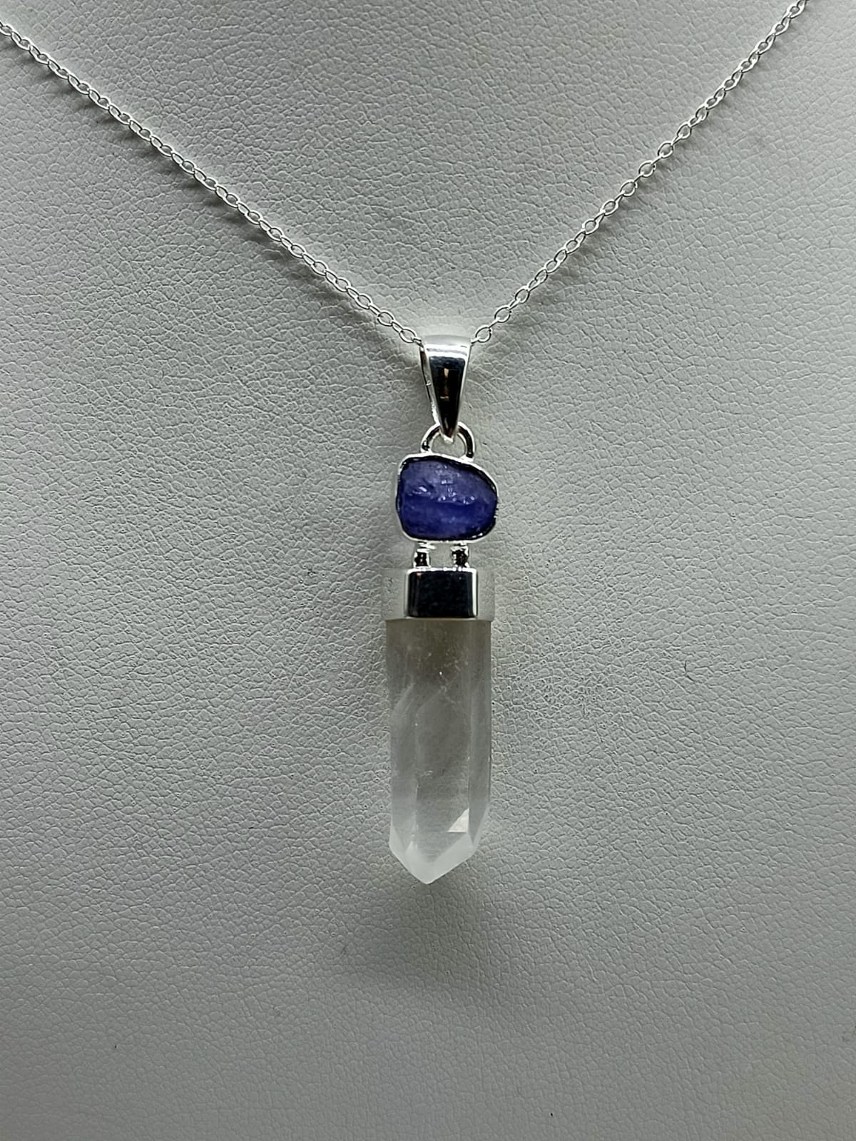 Lemurian and Tanzanite in 925 Sterling Silver Pendant 34x9mm (Chain Included)

