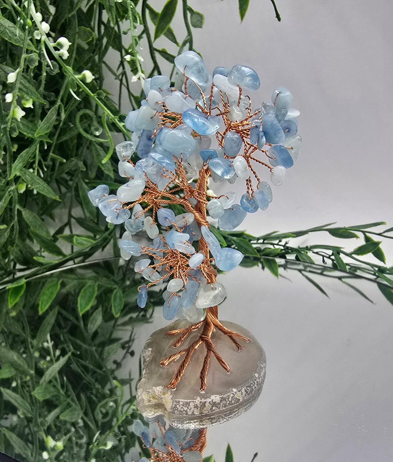 Aquamarine Tree on Agate Base Crystal Wellness