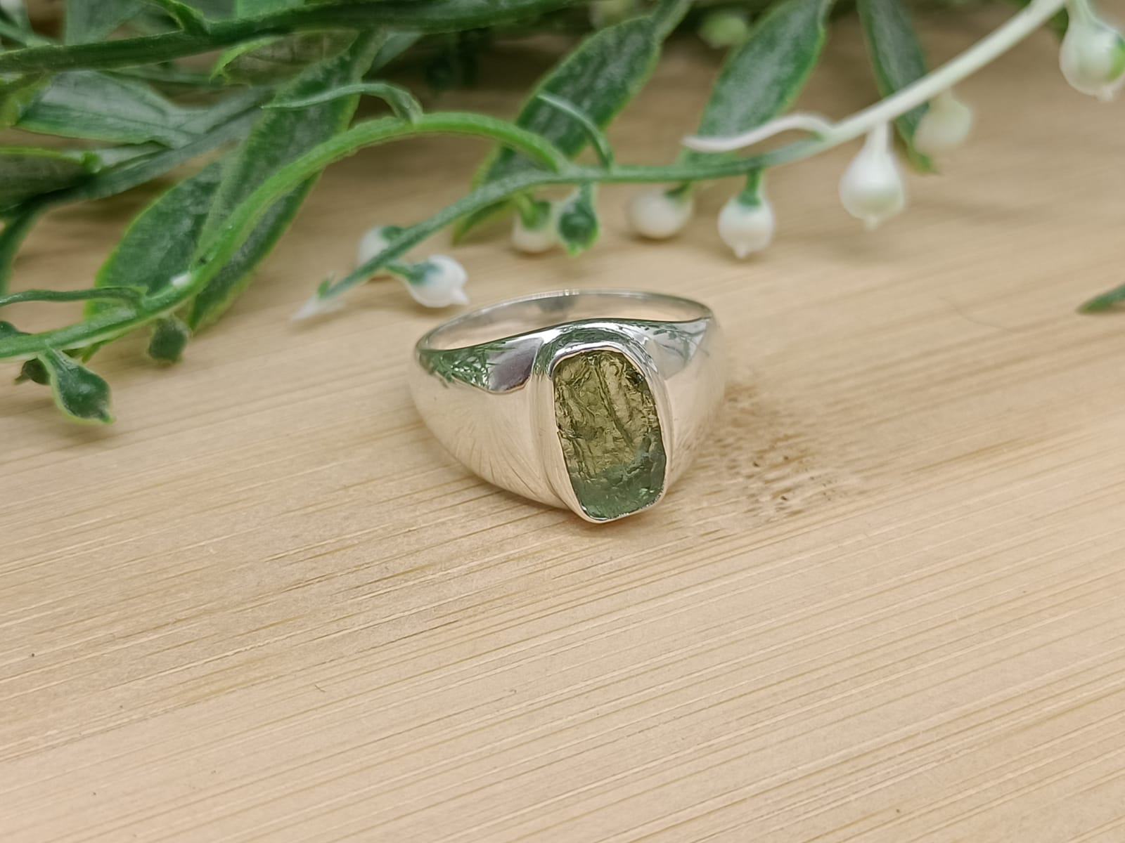 Authentic Moldavite Solid 925 Sterling Silver Ring Size 10 or T1/2 10x8mm Crystal Wellness