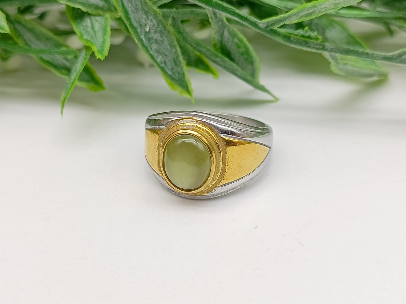 Prehnite Titanium Gold Plated Ring Size 10 US Crystal Wellness