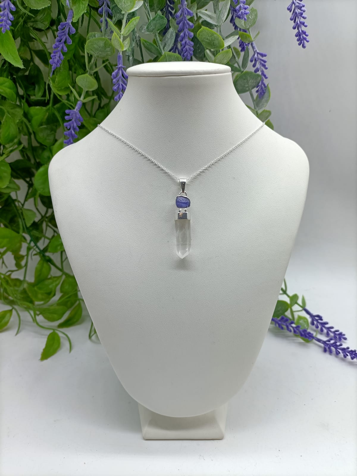 Lemurian and Tanzanite in 925 Sterling Silver Pendant 34x9mm (Chain Included)

