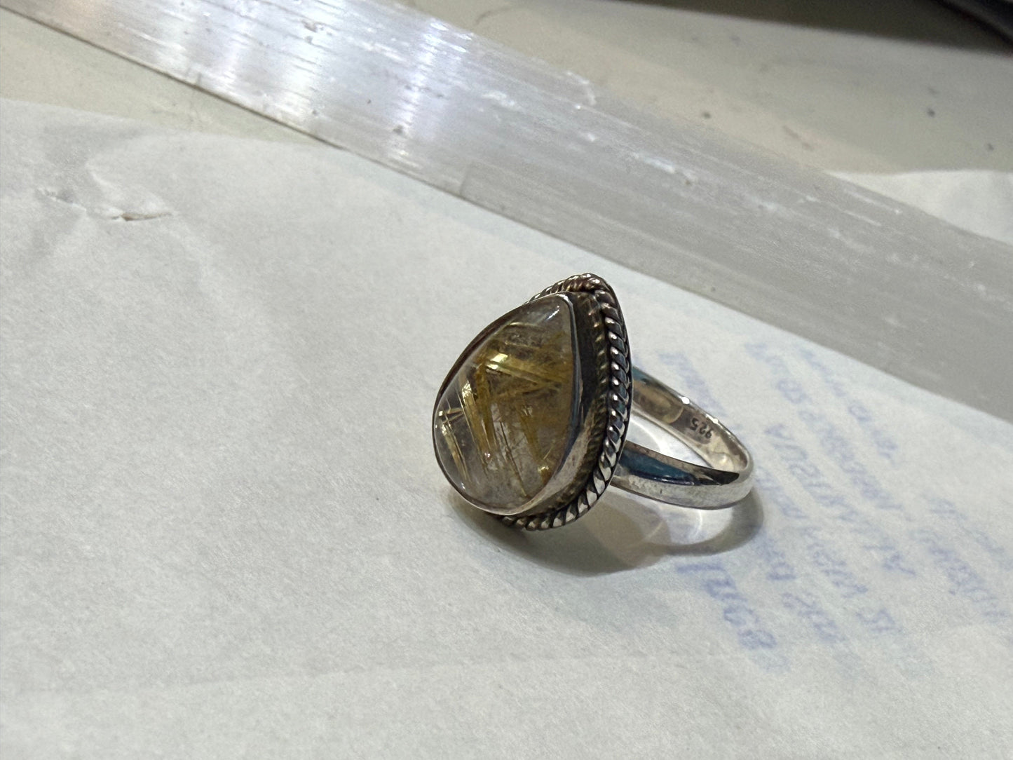 Golden Rutilated Quartz Ring – Stone of Manifestation & Divine Clarity, Size 7 Crystal Wellness