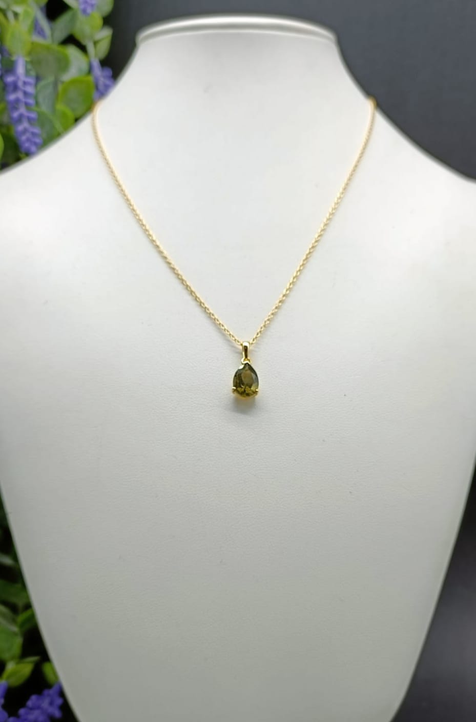 5ct Authentic Polished Moldavite Tear Drop 18ct Gold Vermeil Pendant 9x7mm Crystal Wellness