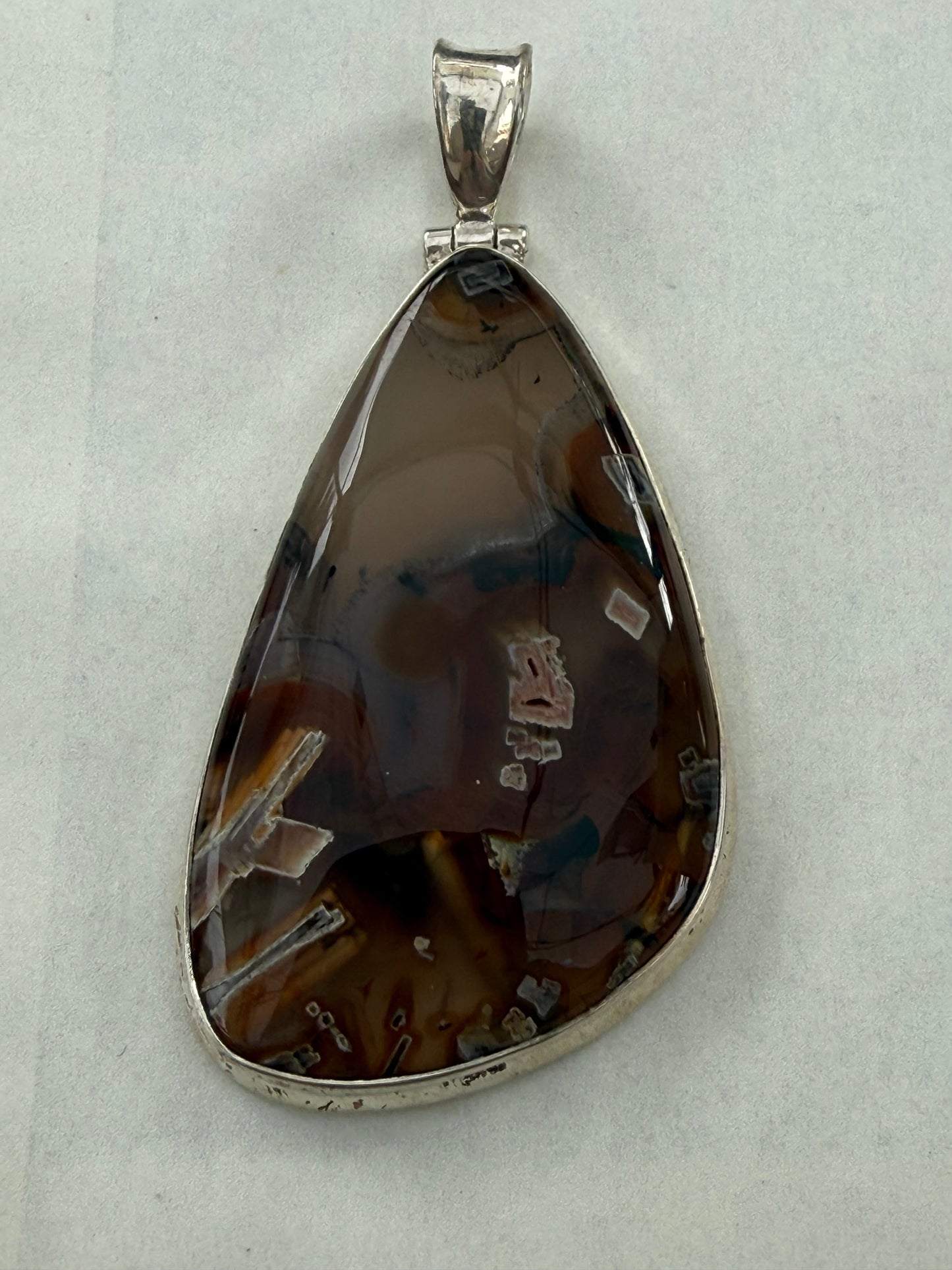 Tube Agate Sterling Silver Pendant — Pathways of Strength & Inner Flow Crystal Wellness