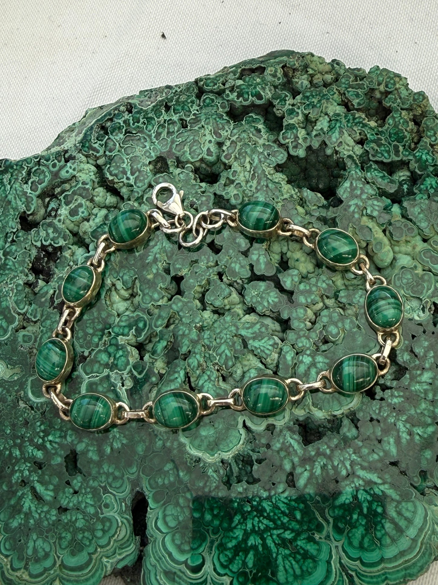 Malachite Sterling Silver Bracelet – Transformation, Protection & Empowered Growth 21cm Crystal Wellness