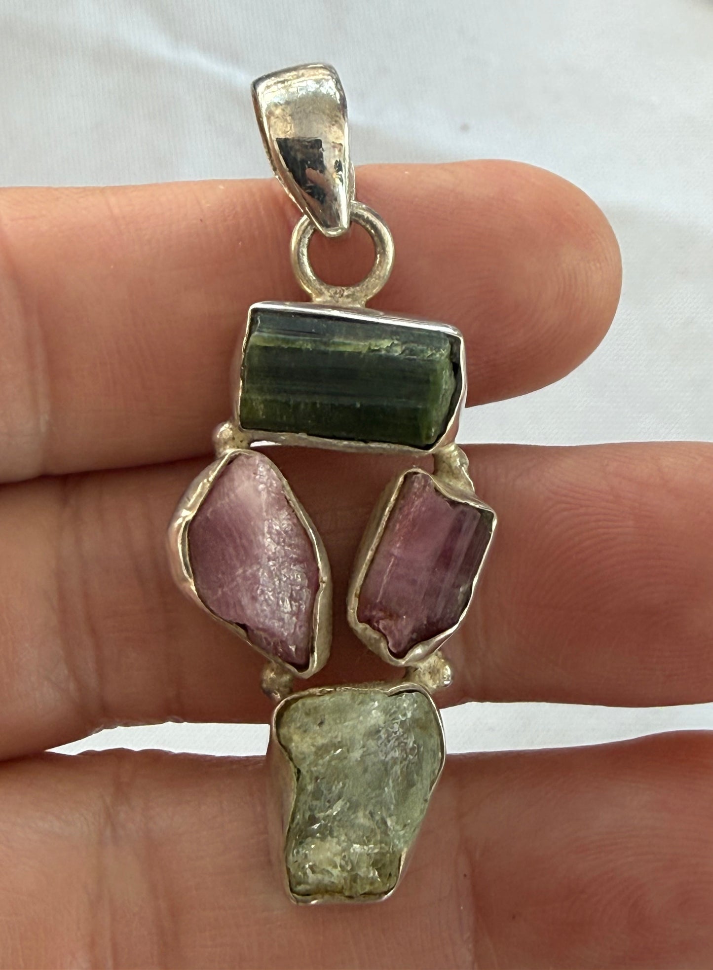 Green & Pink Tourmaline with Peridot Pendant Crystal Wellness