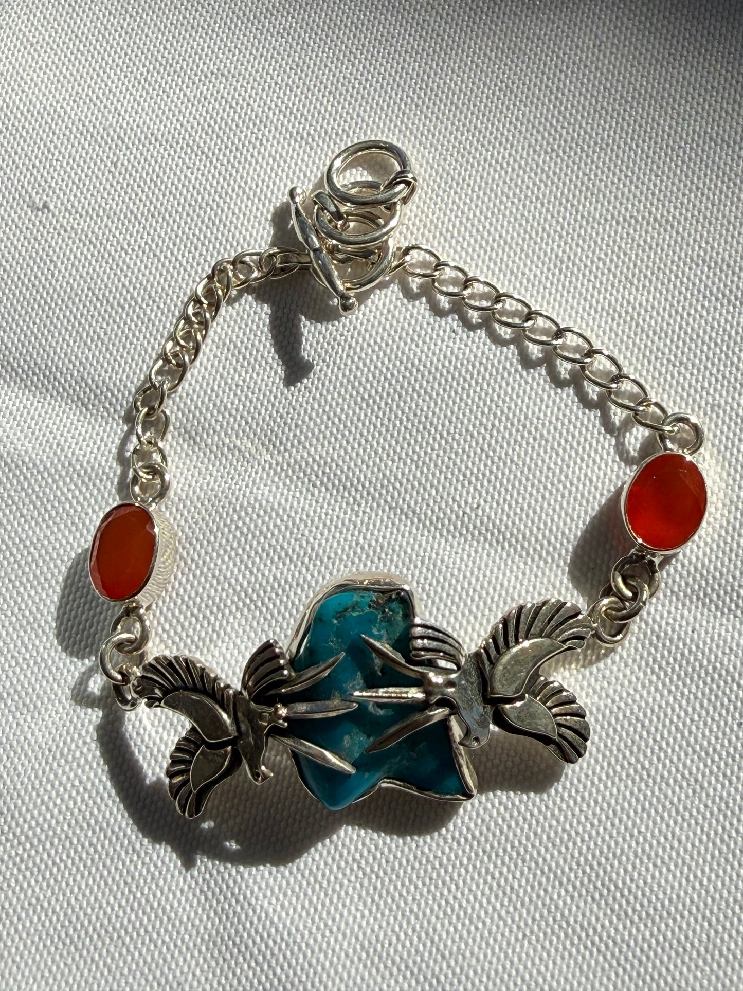 Kingsman Turquoise & Carnelian Sterling Silver Bracelet – Courage, Vitality & Authentic Expression, 20cm Crystal Wellness