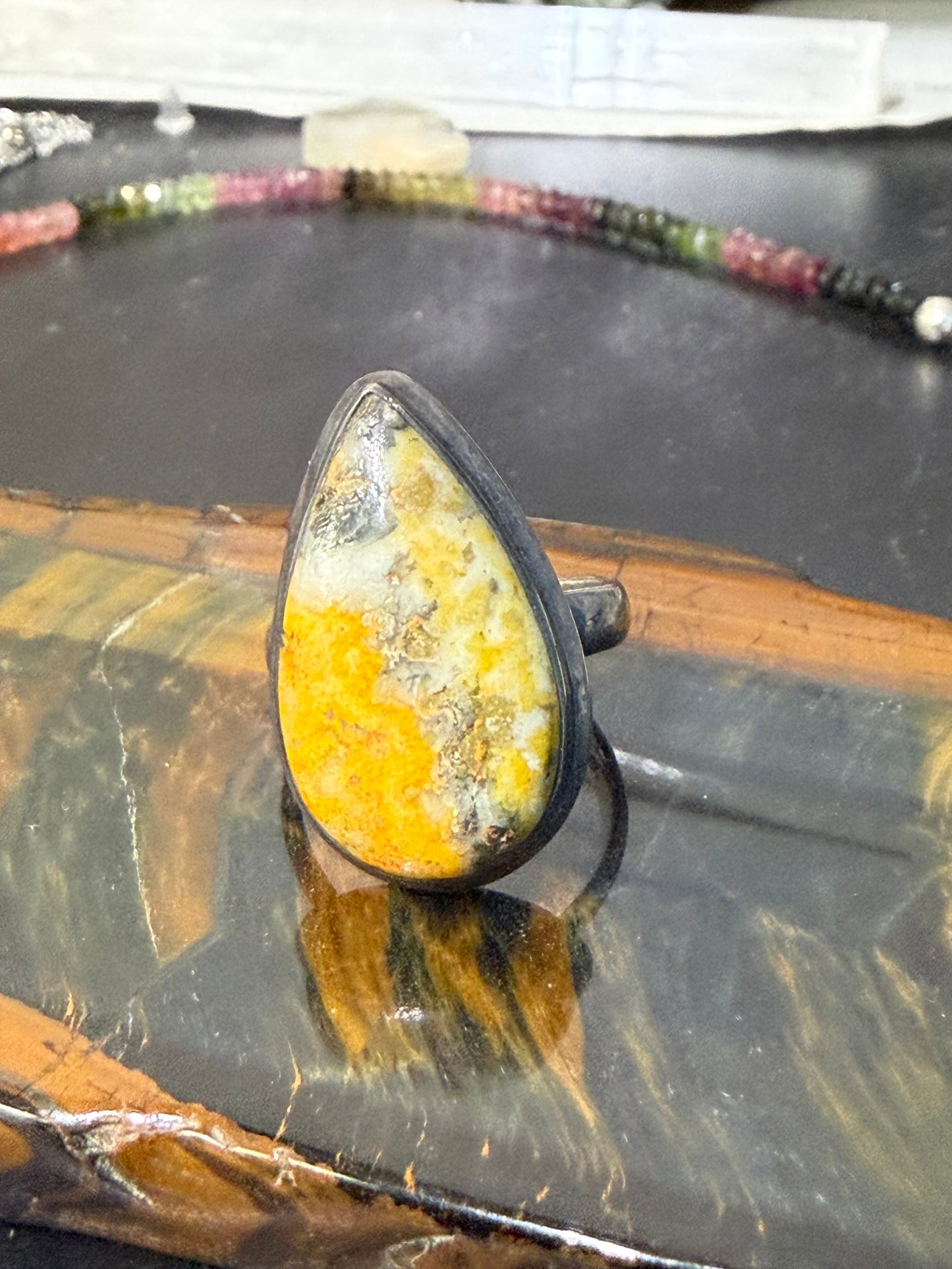 🐝 Bumblebee Jasper Silver Ring — Joy, Confidence & Personal Power, size 8 Crystal Wellness