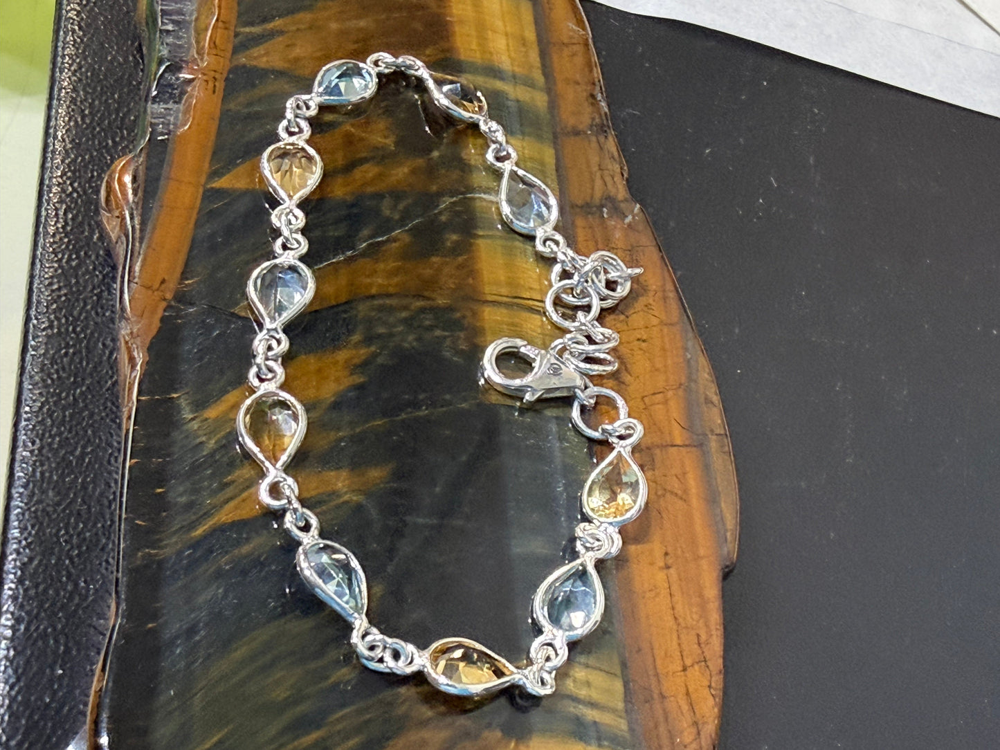 Citrine & Blue Topaz Silver Bracelet, 21cm
Abundance • Clarity • Joyful Expression Crystal Wellness