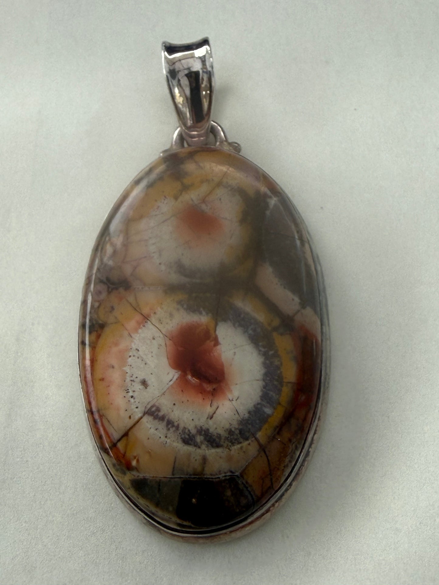 Earth’s Quiet Vision — Bird’s Eye Jasper Silver Pendant 42mmx25mm Crystal Wellness