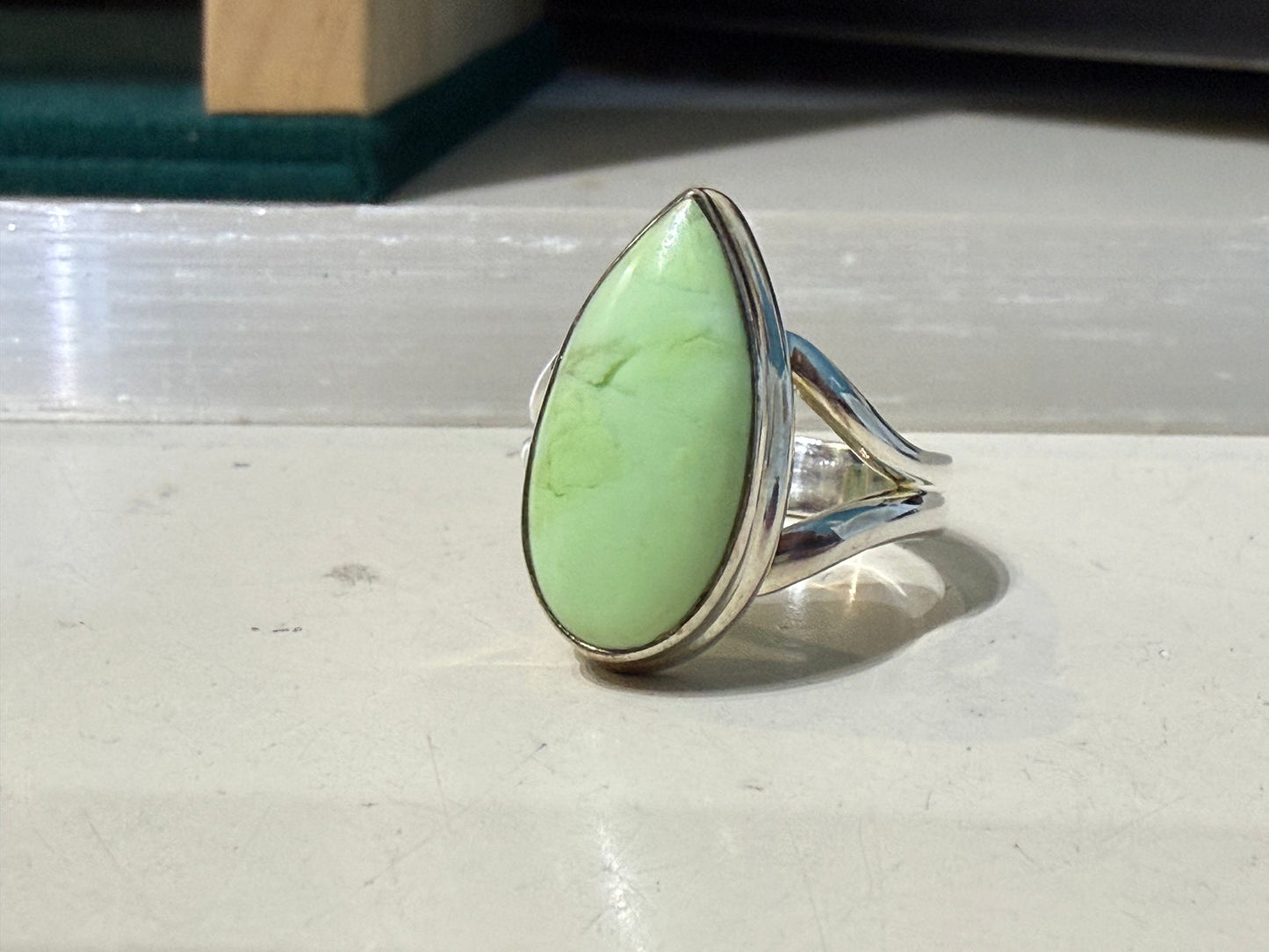 Lemon Chrysoprase Ring
A gentle ray of renewal, hope, and heart-healing energy. Size 8 Crystal Wellness