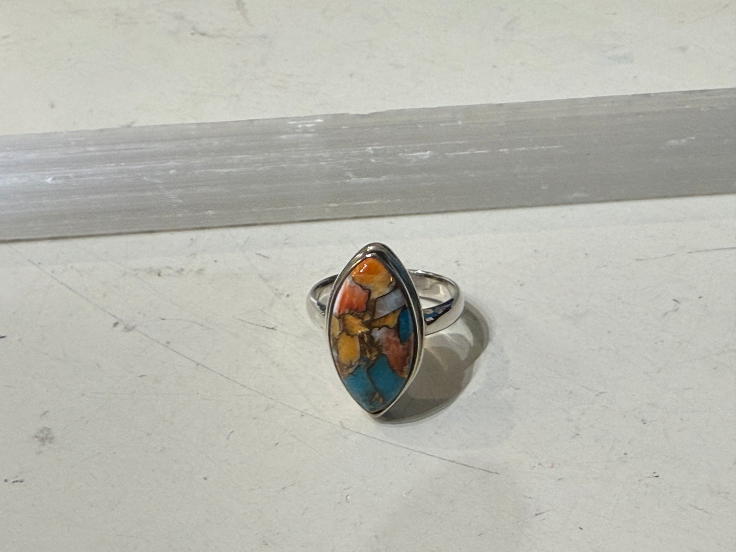 Spiny Oyster Turquoise Ring, size 8