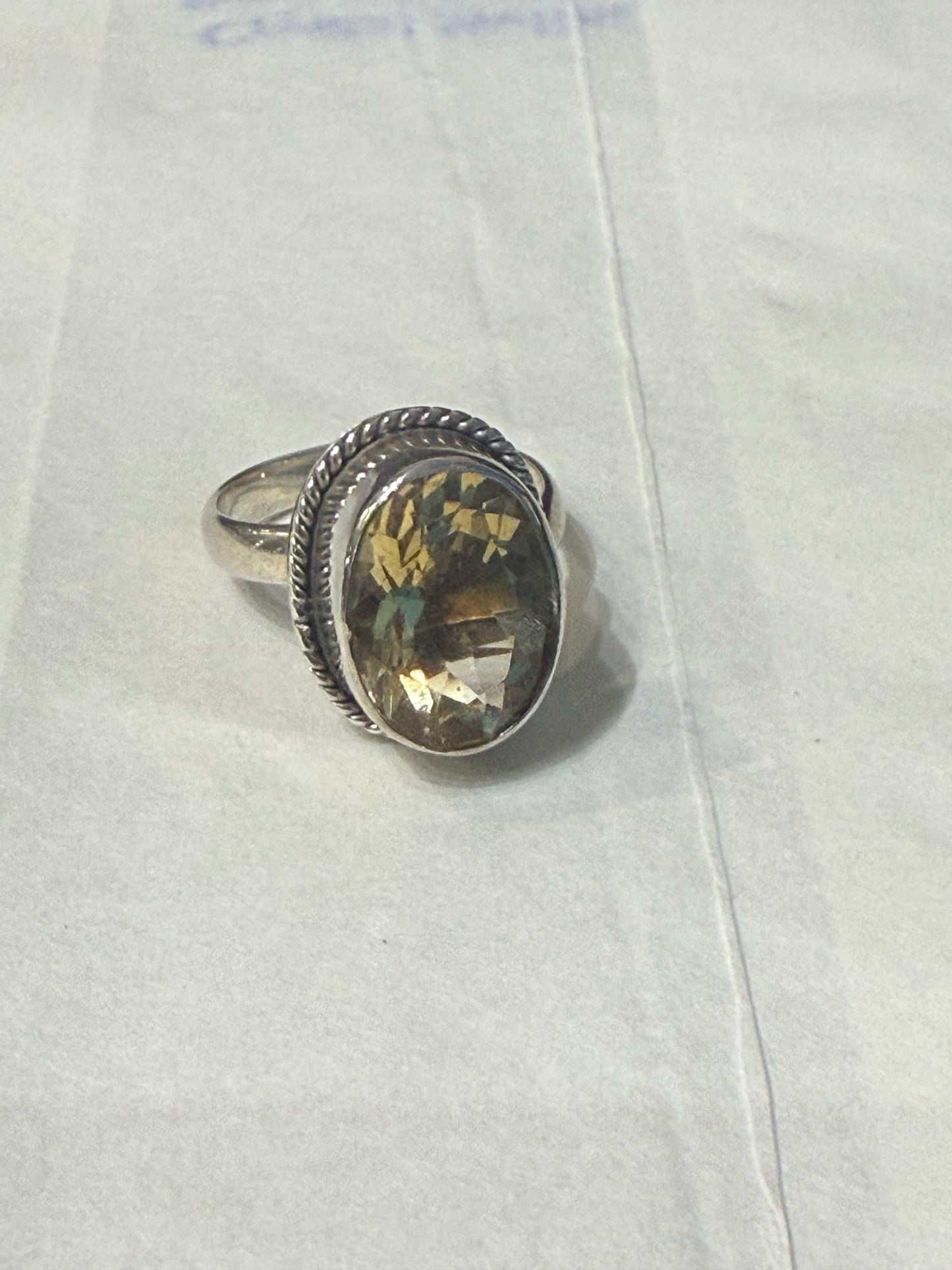 Citrine 925 Sterling Silver Ring Size 6 Adjustable Crystal Wellness
