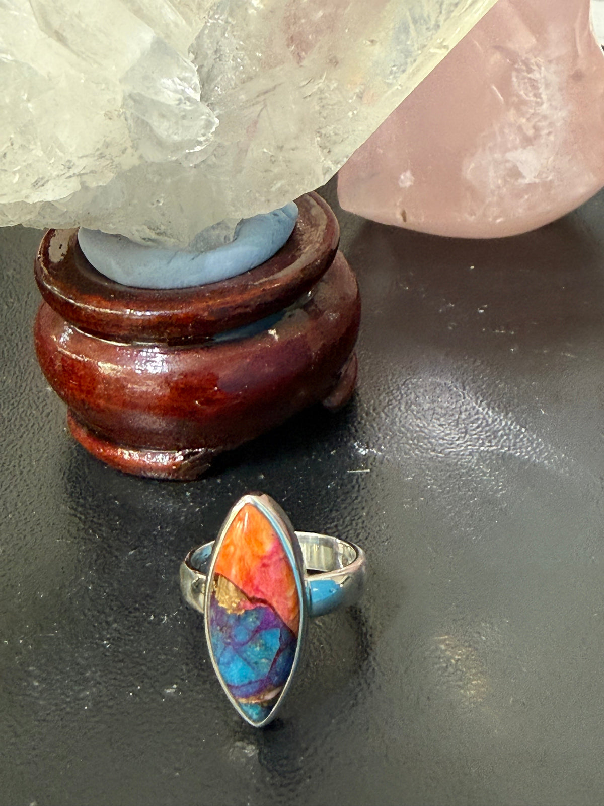 KINGMAN PINK DAHLIA TURQUOISE RING – Love, Confidence & Emotional Balance, size 8 Crystal Wellness