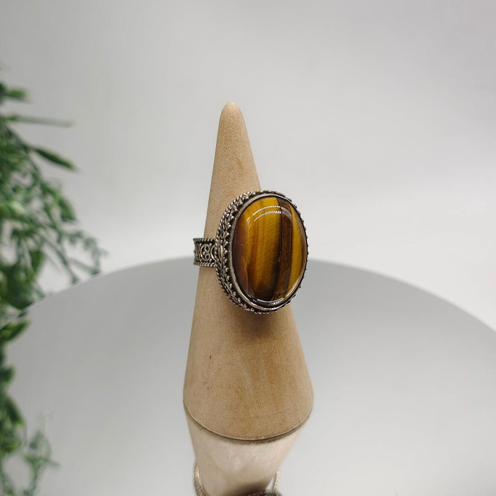 Gold Tigers Eye 925 Sterling Silver Rings Size 8.8 Crystal Wellness