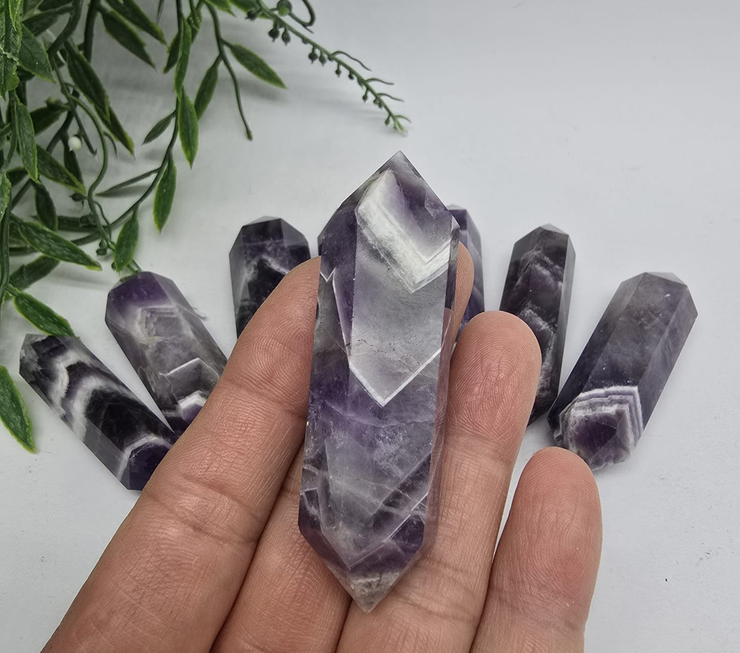 Chevron Amethyst Double Terminated Point Crystal Wellness