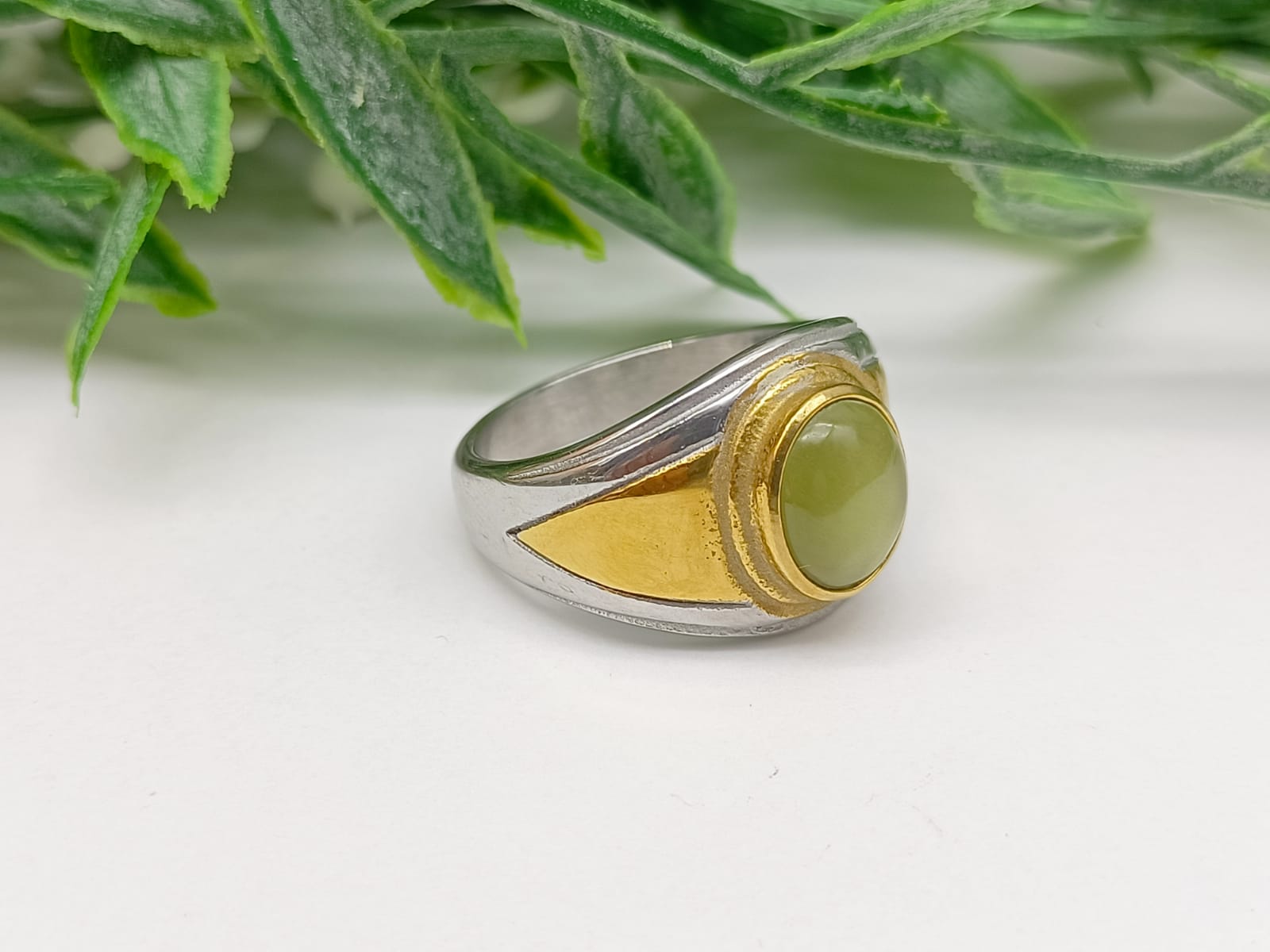 Prehnite Titanium Gold Plated Ring Size 10 US Crystal Wellness