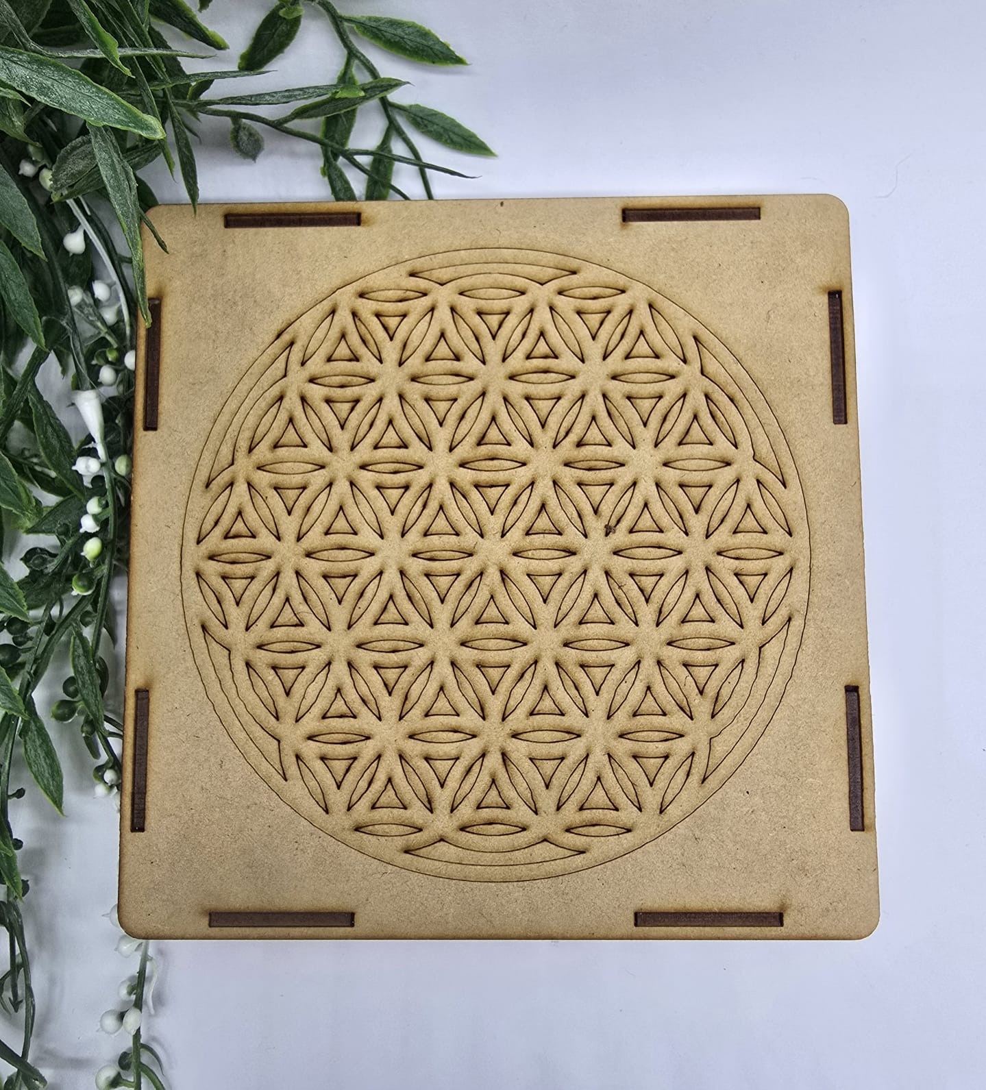 Clear Quartz Chakra Crystals in Wooden Box - Flower of Life Set Crystal Wellness