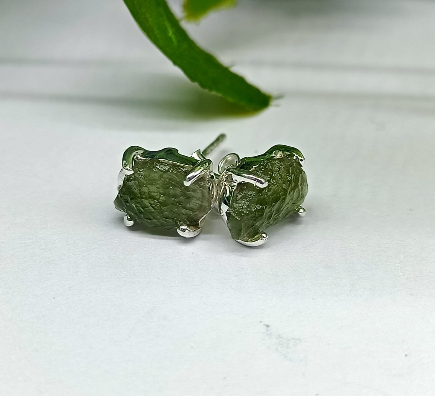Authentic Moldavite 925 Sterling Silver Stud 6X4mm Crystal Wellness