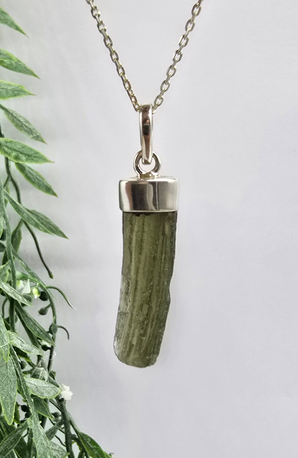 1.8g Authentic Moldavite 925 Sterling Silver Pendant 19x7mm (Silver Chain Included) Crystal Wellness