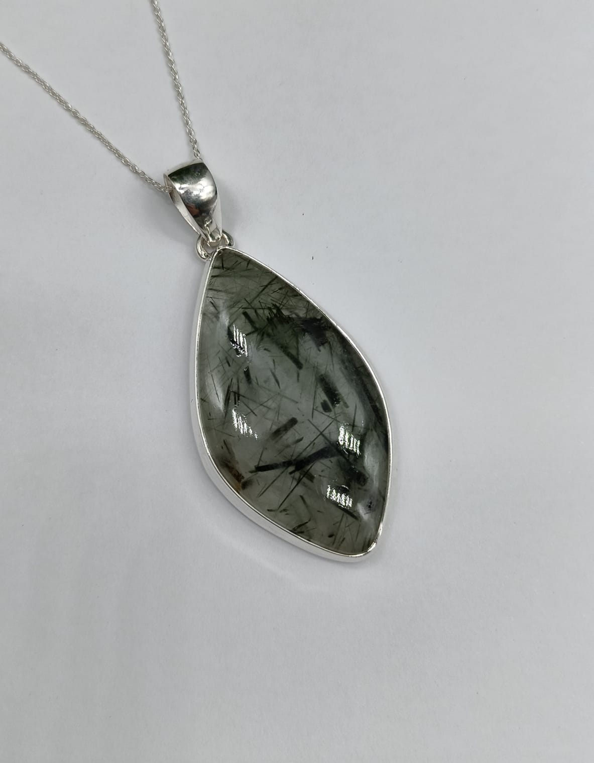 Actinolite 925 Sterling Silver Pendant 45x25mm (Including Silver Chain)