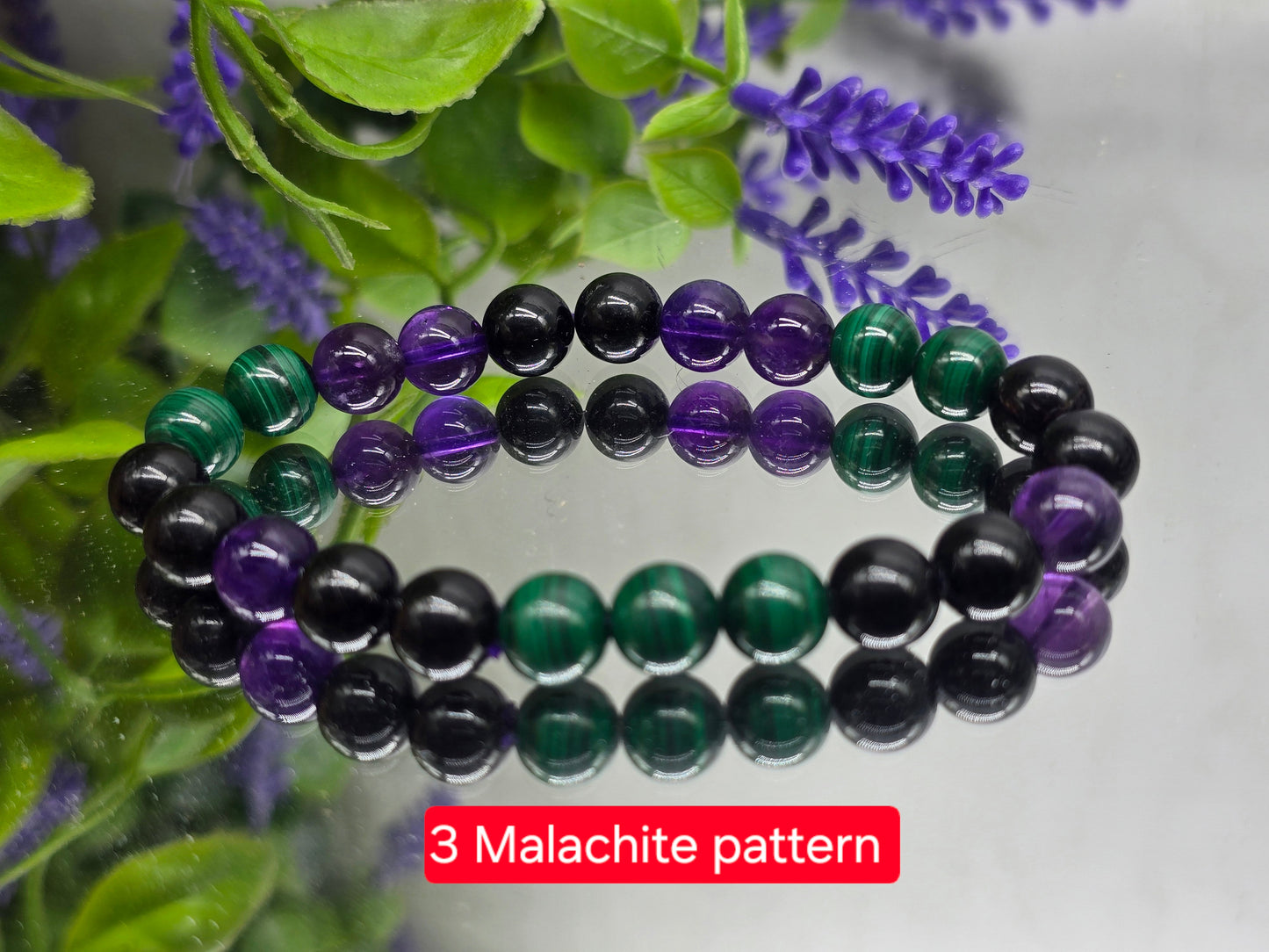 Amethyst, Malachite & Black Tourmaline Bracelet – AAA Grade 8mm (Stone of Protection, Transformation & Spiritual Clarity) Crystal Wellness