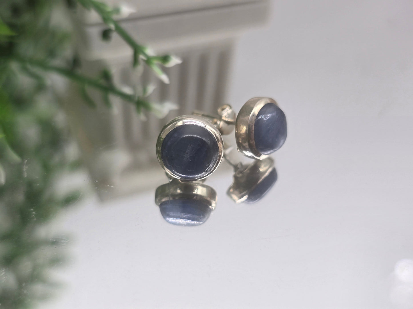 Blue Kyanite Round 925 Sterling Silver Stud Earrings – Alignment • Clarity • High Vibrational Calm (8mm) Crystal Wellness