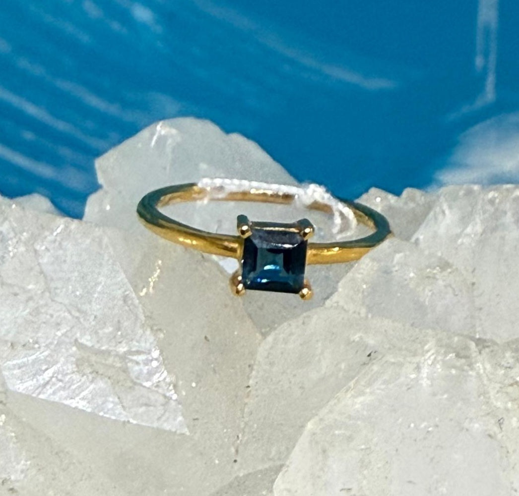 Blue London Topaz 18ct Gold Vermeil Ring — Clarity, Truth & Calm Expression Crystal Wellness