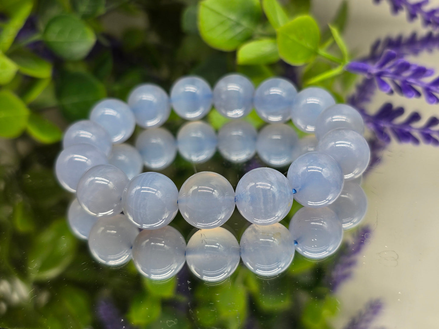 AAA Grade Premium Blue Chalcedony Bracelet 14mm – Stone of Peace & Communication Crystal Wellness