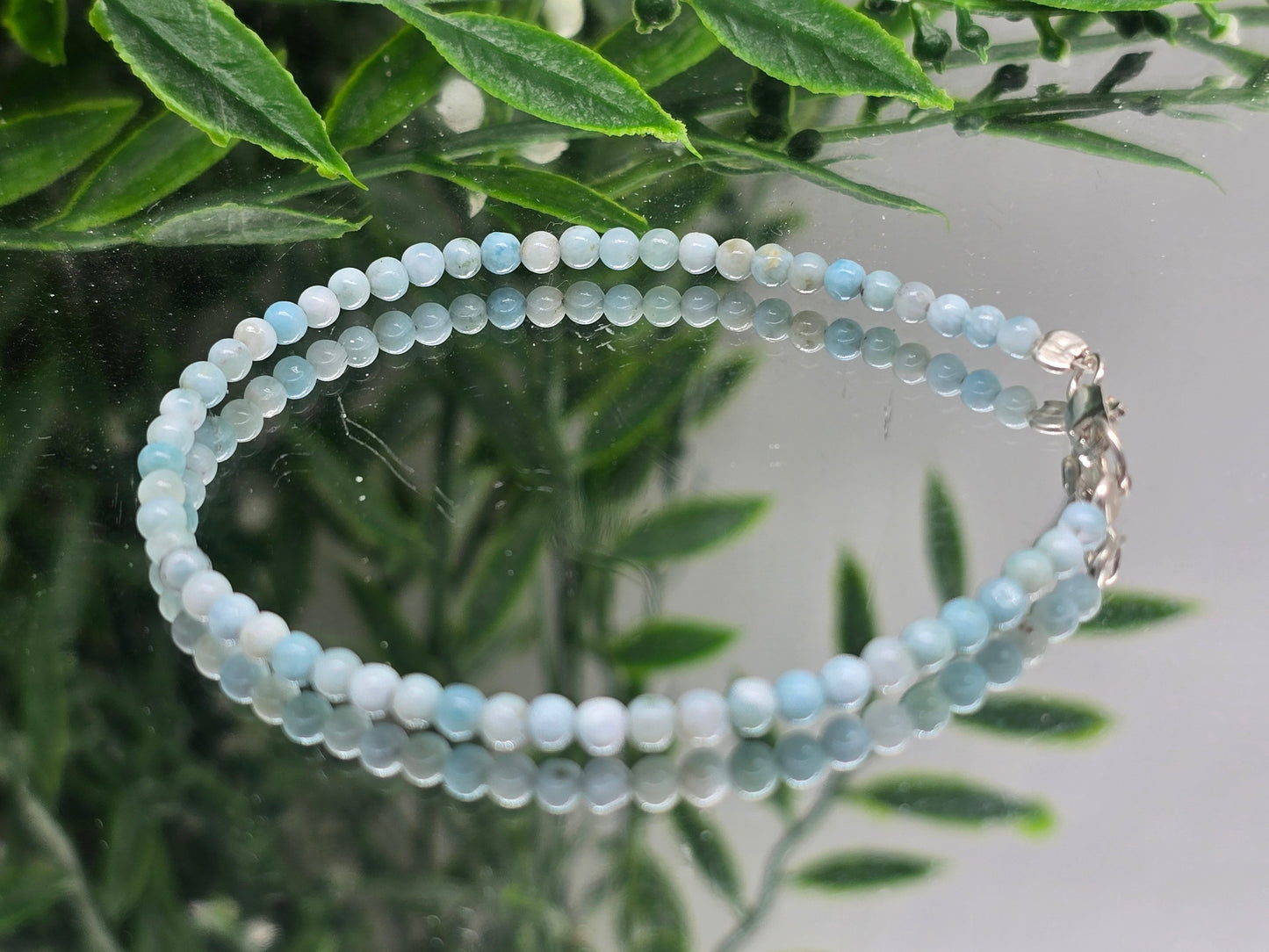Natural Larimar 3mm Bead Bracelet in Sterling Silver (Stone of Serenity & Divine Communication) Crystal Wellness