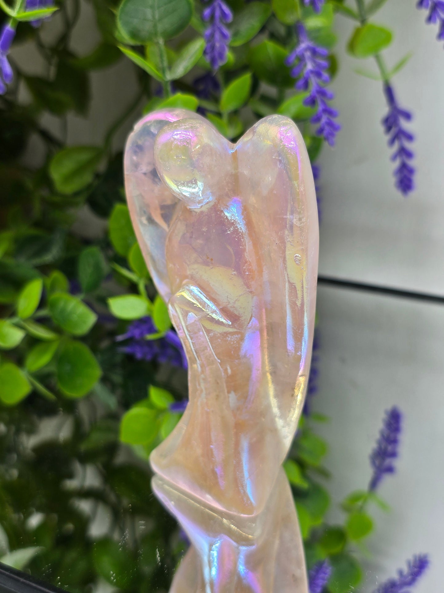 Luxury Rose Aura Quartz Angel Carving – Angel of Divine Love, Joy & Spiritual Light Crystal Wellness