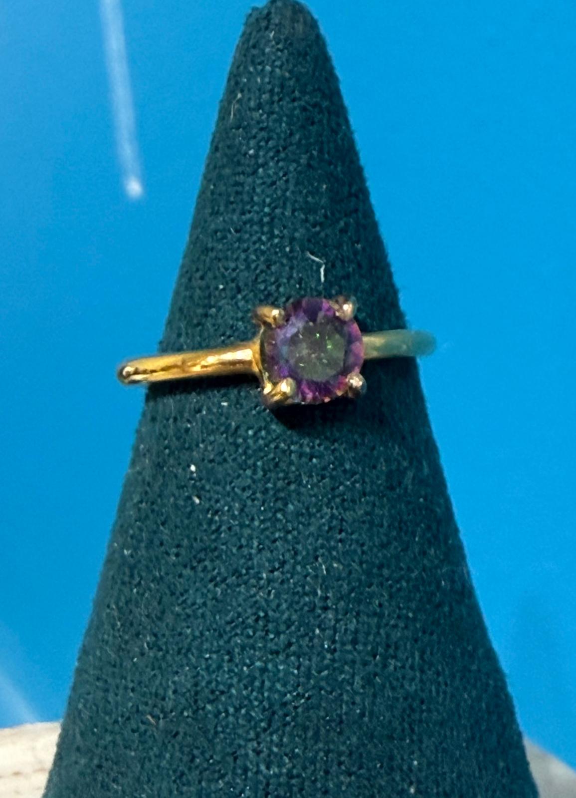 Mystic Topaz Round Solitaire Ring in 18ct Gold Vermeil – Size 3 (Transformation, Higher Vision, and Radiant Manifestation) Crystal Wellness