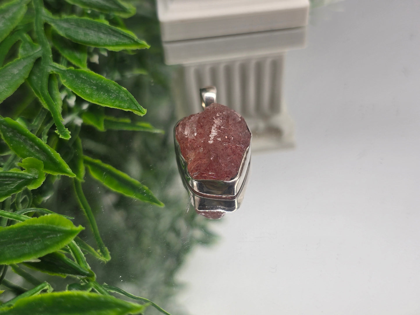 Raw Strawberry Quartz Pendant – 925 Sterling Silver Crystal Wellness