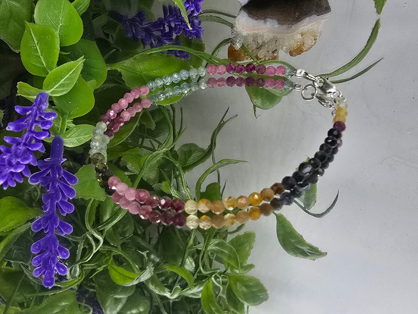 đ Watermelon & Multicolour Tourmaline 3mm 925 Sterling Silver Bracelet â Emotional Balance, Protection & Joy Crystal Wellness