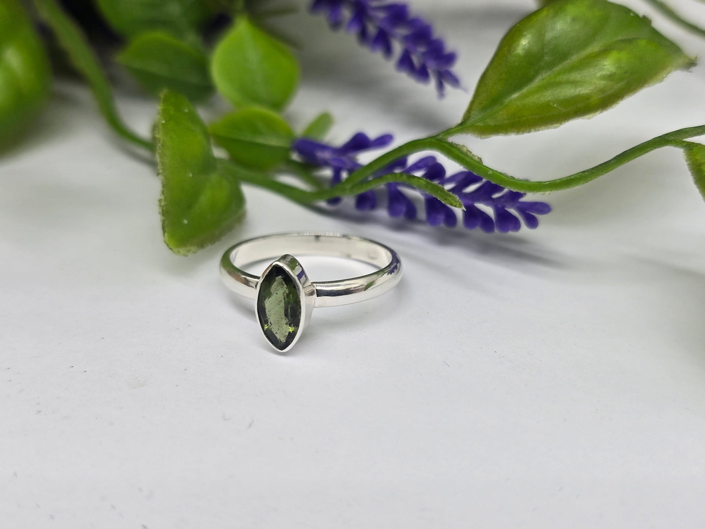 Moldavite Faceted 925 Sterling Silver Ring Size 9 Crystal Wellness