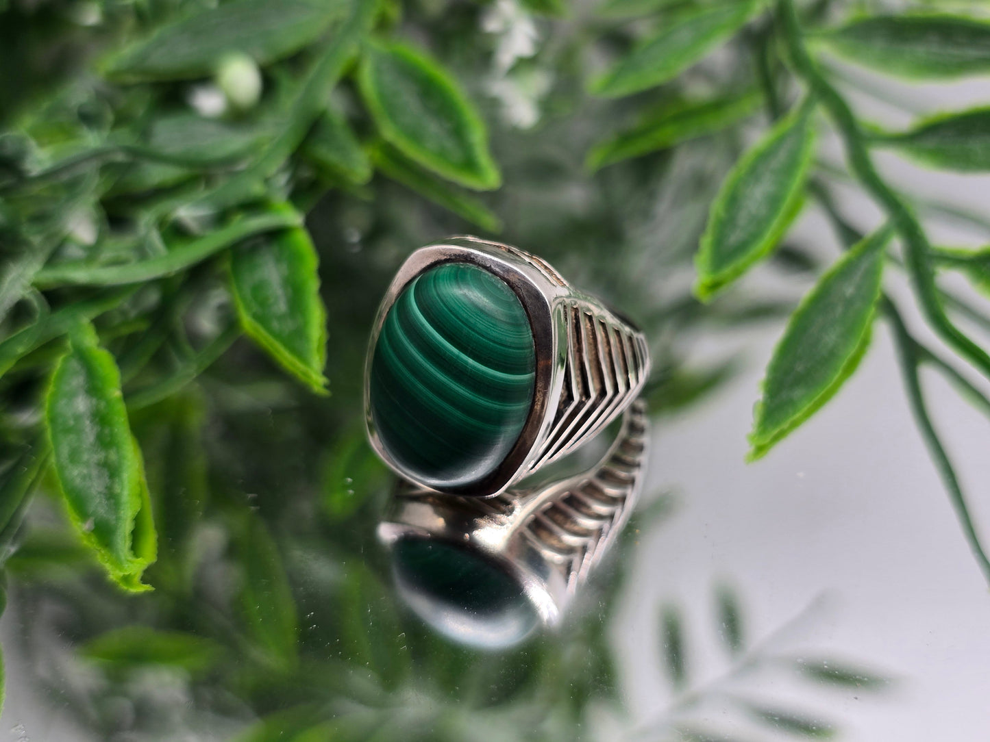 Bold Malachite Men’s Ring – Natural Gemstone in Solid Setting, Size 9 Crystal Wellness