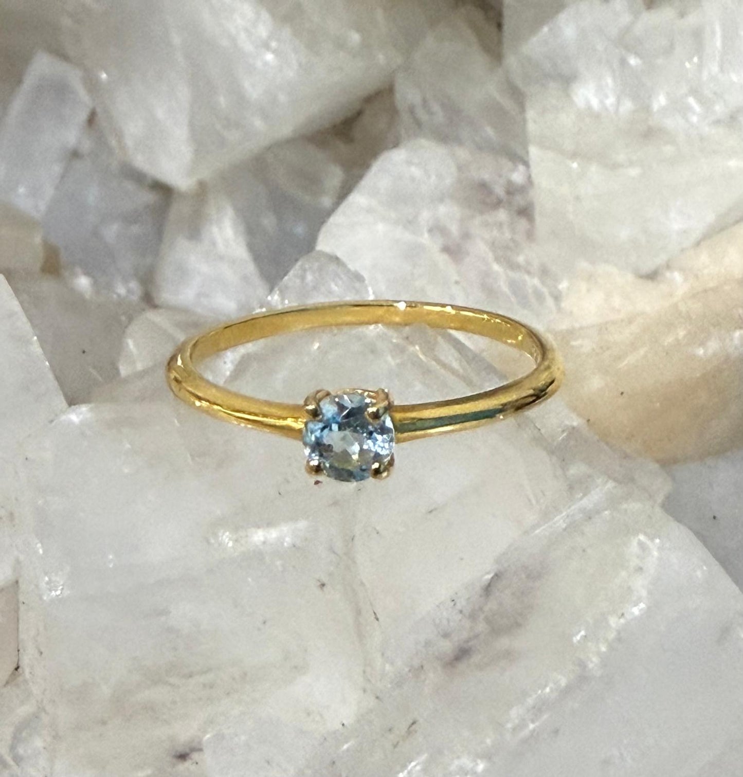 Blue Topaz Round 18ct Gold Vermeil Ring Size 5, 6 & 9 (Stone of Clear Expression & Serenity) Crystal Wellness