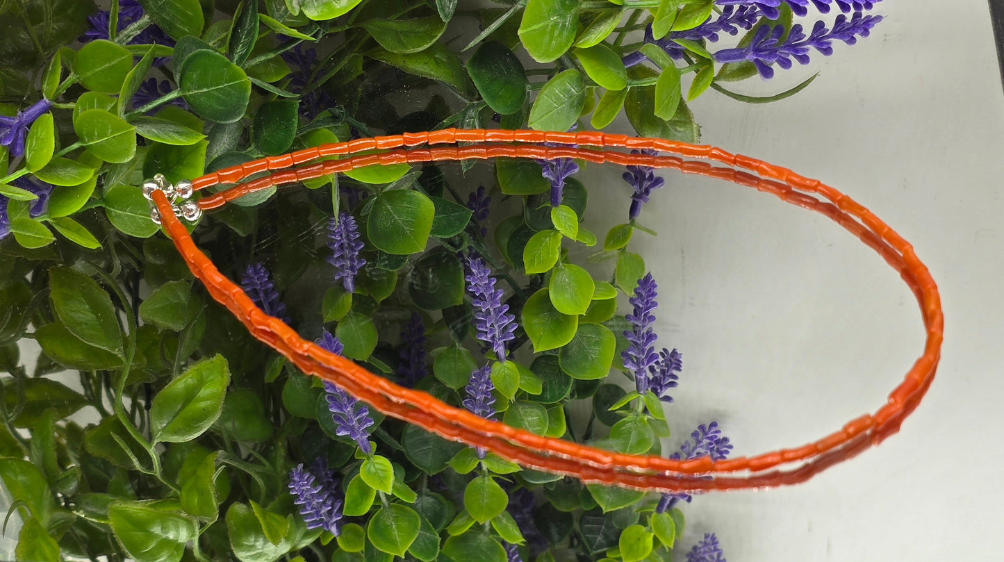 Genuine Mediterranean Red Coral Barrel 3mm Beads Necklace – Stone of Vitality, Protection & Courage Crystal Wellness