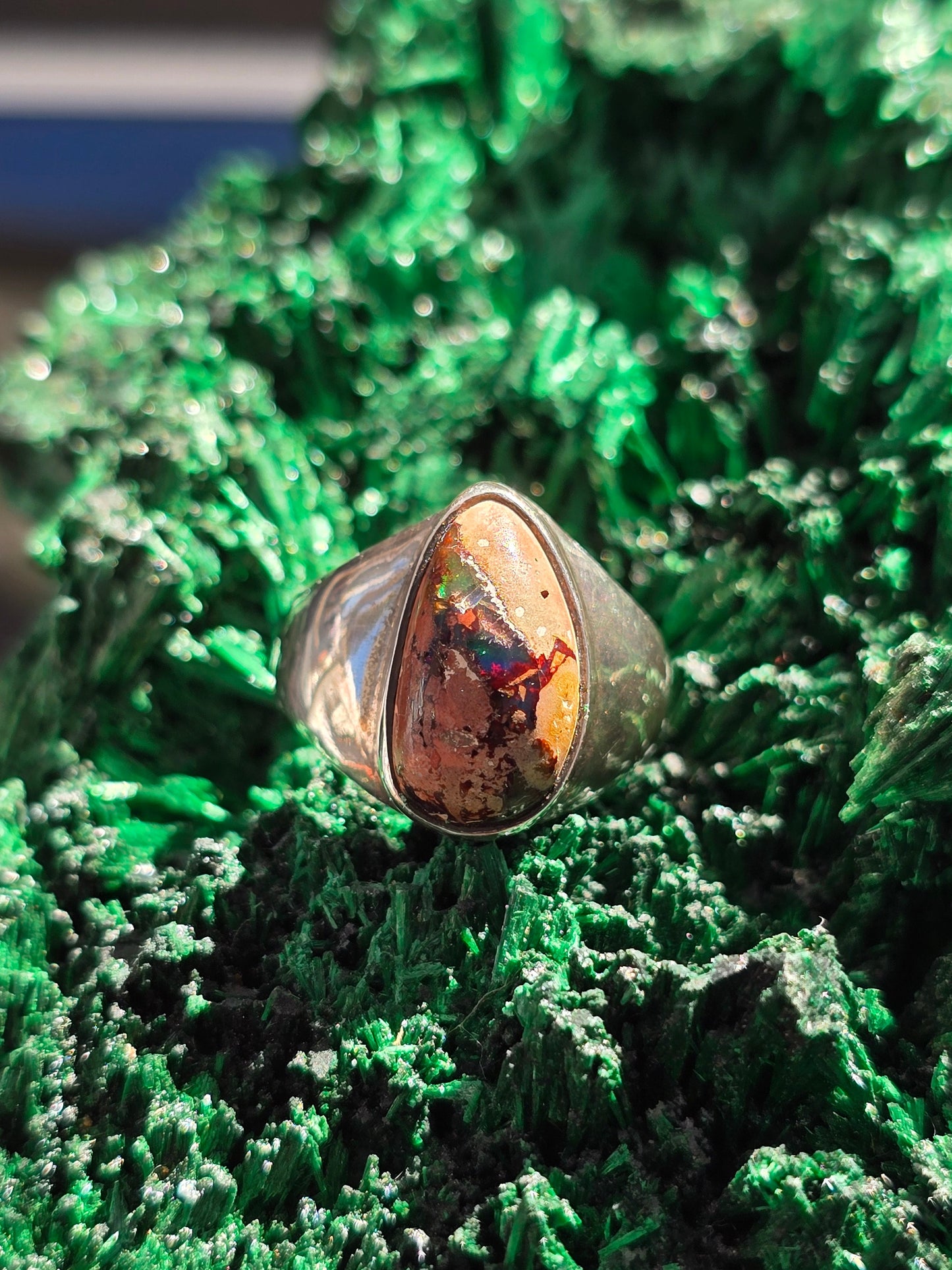 Genuine Natural Mexican Fire Opal Ring in Solid 925 Sterling Silver – Size 8 (Stone of vitality, inspiration, and personal empowerment) Crystal Wellness