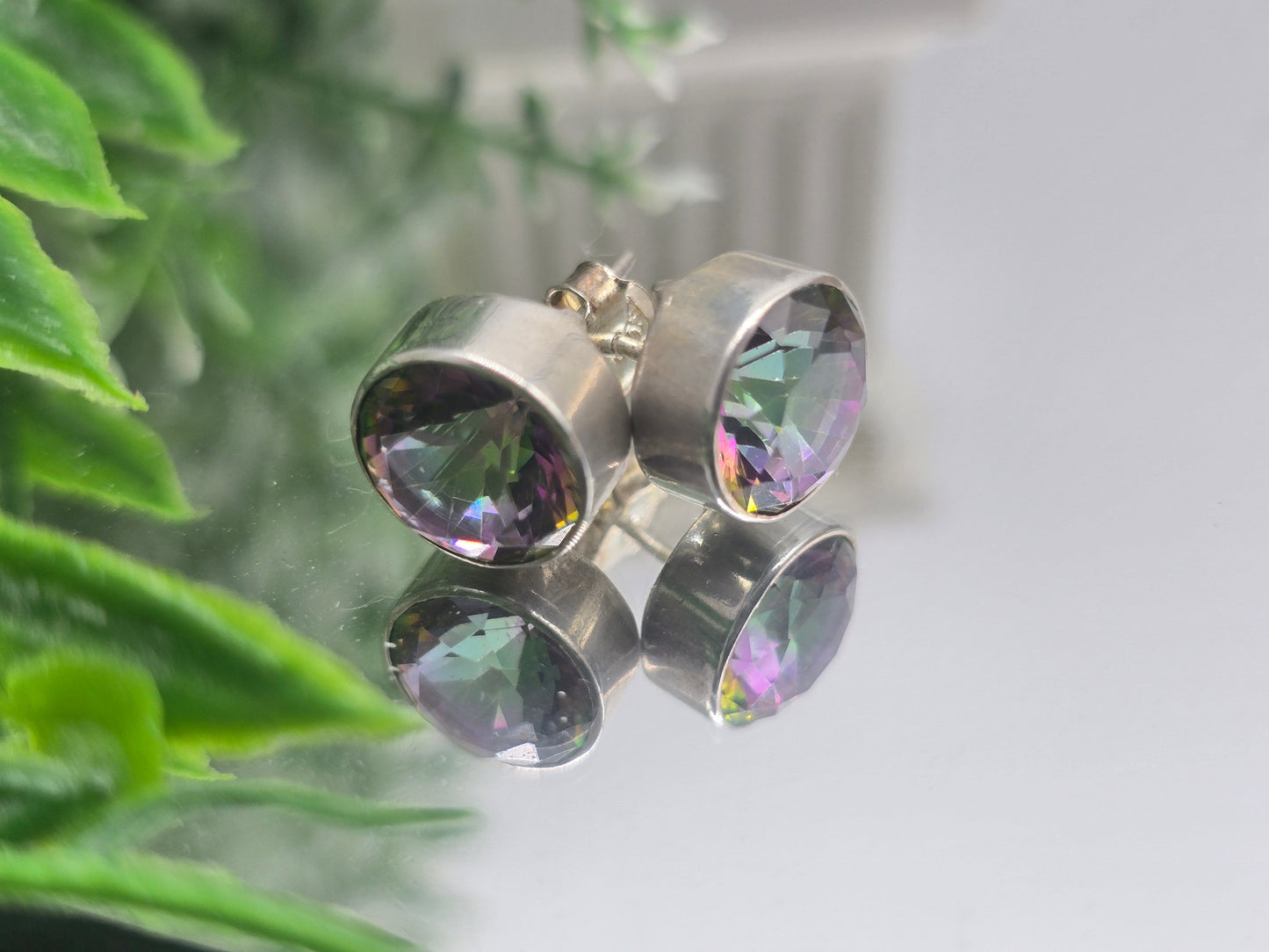Mystical Topaz 925 Sterling Silver Studs – 10mm Round Cut Crystal Wellness