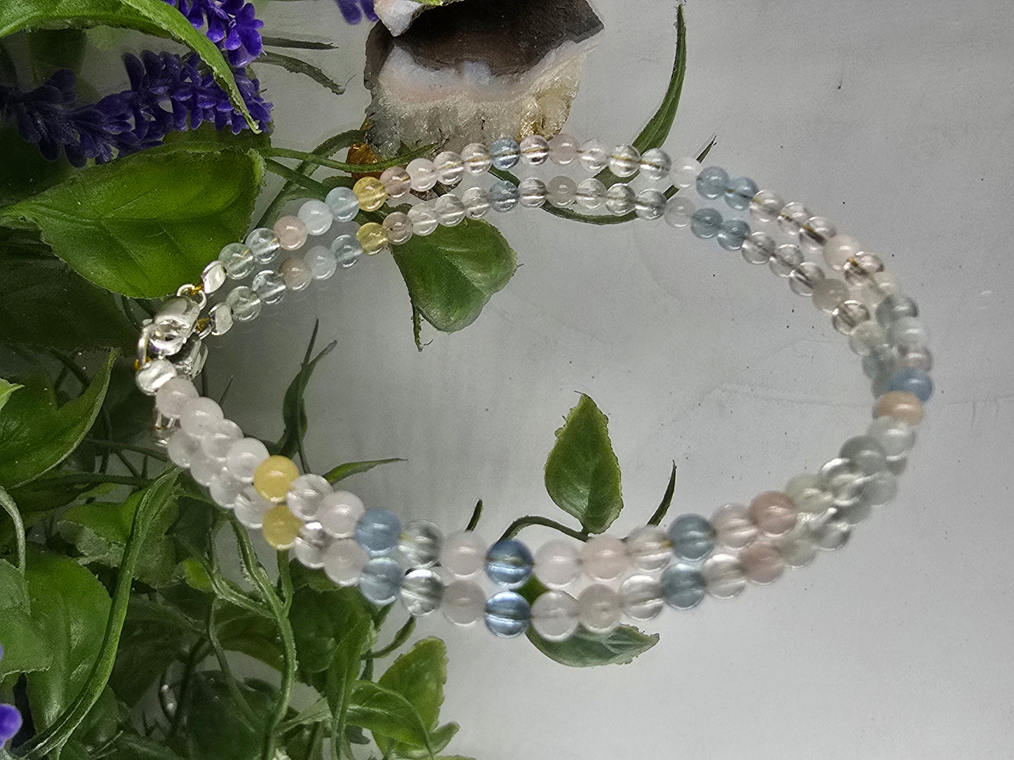 Morganite, Aquamarine & Jade 3mm 925 Silver Bracelet – Harmony, Love & Calm Energy Trio Crystal Wellness
