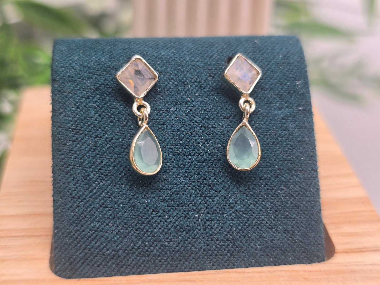 Rose Quartz & Fluorite Drop 925 Sterling Silver Studs (Stone of Love & Clarity) Crystal Wellness